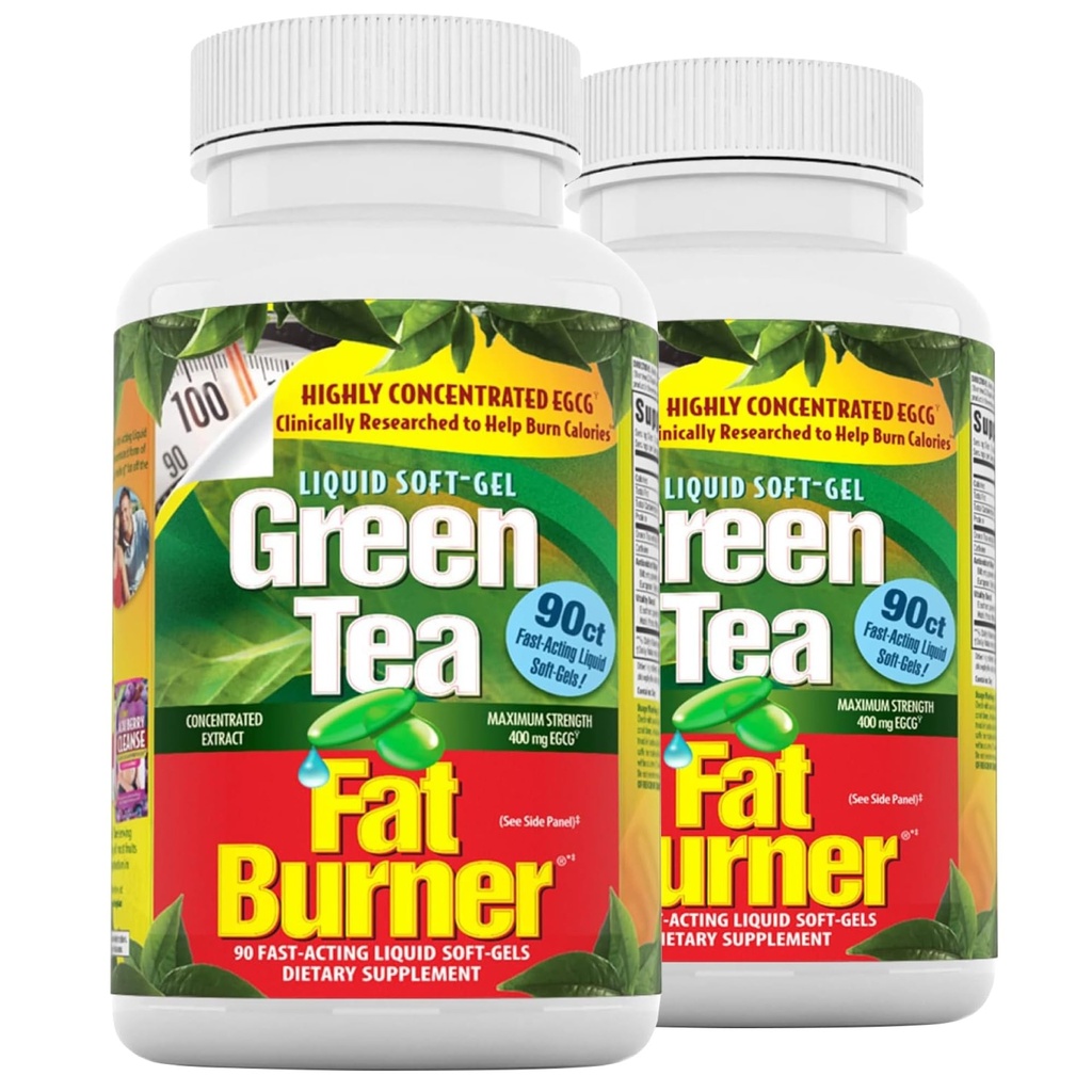 Applied Nutrition Green Tea Fat Burner - 30 액체 소프트 젤, 2 팩 - Calorie Burning & Supplies 강력한 산화 방지제 - 90 총 서빙
