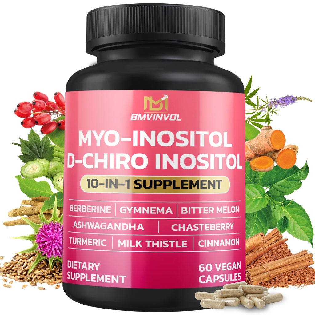 BMVINVOL Inositol 보충 - Myo-Inositol와 D-Chiro Inositol 이상 40 : 1 비율 - 플러스 Berberine, Cinnamon, Ashwagandha + 5 더 - 60 캡슐