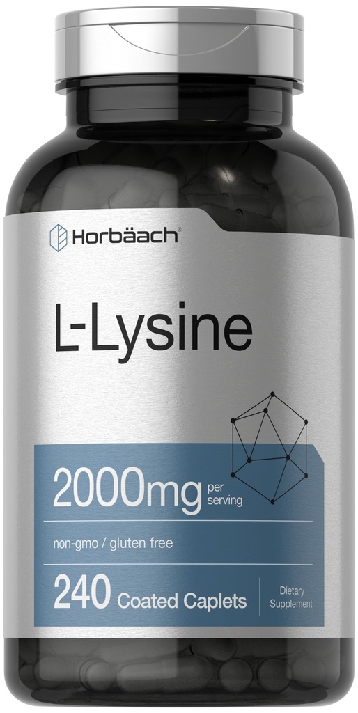 Horbäach L-Lysine 보충교재 2000mg | 240의 모자 | 자유로운 모양 L-Lysine 염산염 | 채식주의자, 비 GMO, 글루텐 자유로운
