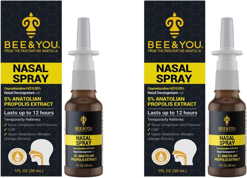 꿀벌과 자연적인 Propolis Nasal 살포 1개 Fl oz | Congestion 안전 알콜 자유로운 의학 급료 Propolis Nose 하락, Sinus 기복, 알레르기, Nasal 습기를 공급 살포 Nasal 살포, 1개의 fl oz (포장 2)
