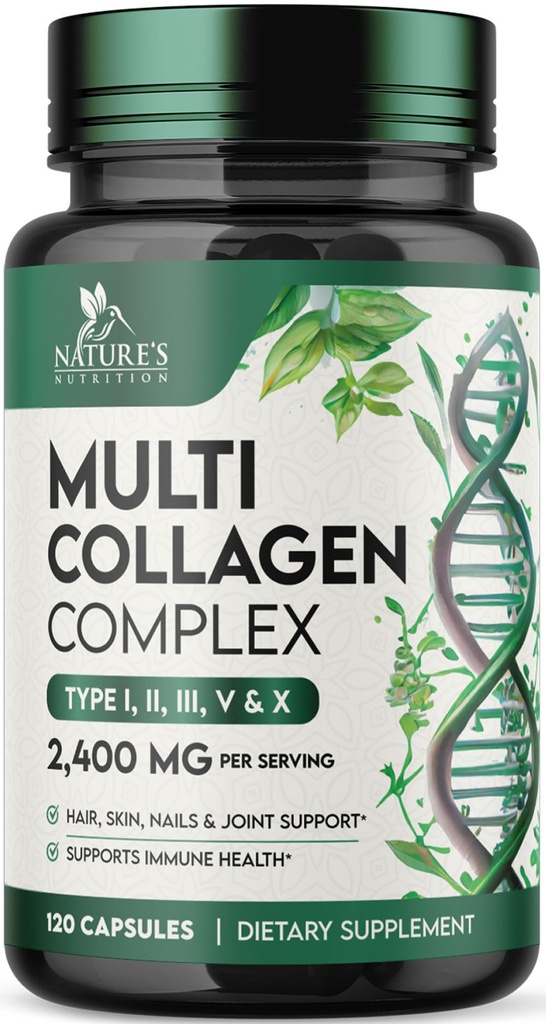 다 교원질 보충교재 2400 mg - 가수분해한 유형 I, II, III, V & X 다 교원질 알약 복잡한, 교원질 펩티드 보충교재, 머리, 피부, 못 & 합동 지원 보충교재, 비 GMO - 120 캡슐