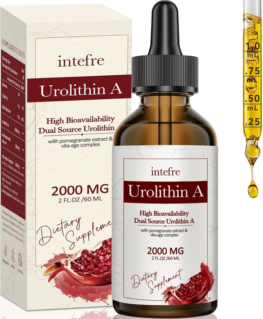 Urolithin 액체 하락 2000mg의 석류 추출물, Vita-Age Complex를 가진 Urolithin 보충은, 건강한 시효 & 세포 수선, 60ml를 지원합니다