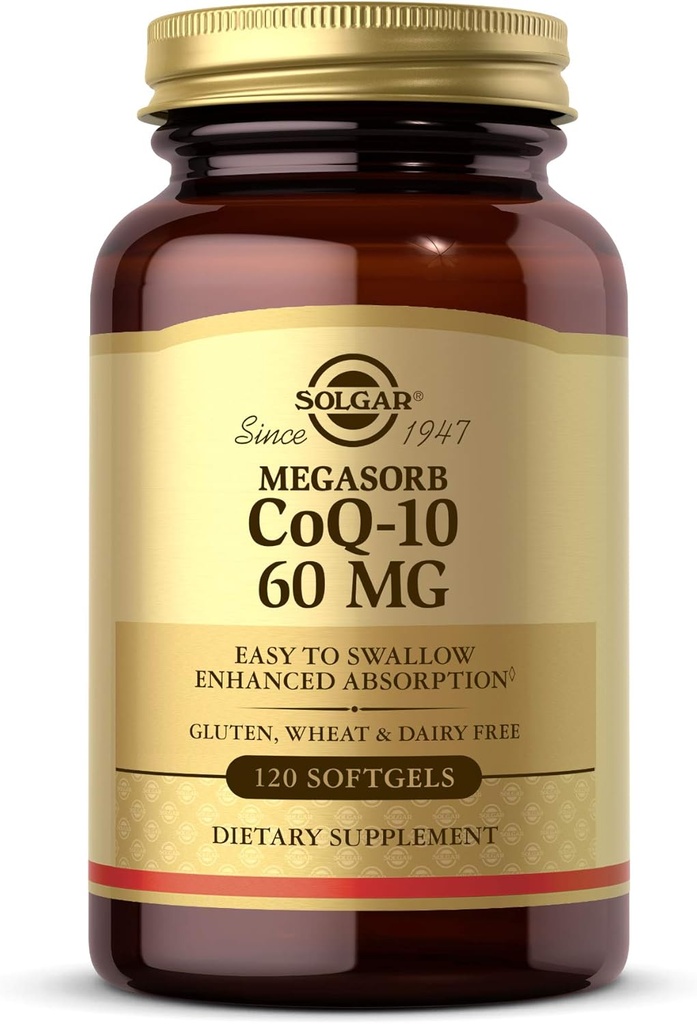 Solgar Megasorb CoQ-10 60 mg, 120 Softgels - 지원 심장 & 두뇌 건강 - Coenzyme Q10 보충 - 강화 된 흡수, 삼키기 쉽게 - 글루텐 무료, 낙농장 무료 - 120 서빙