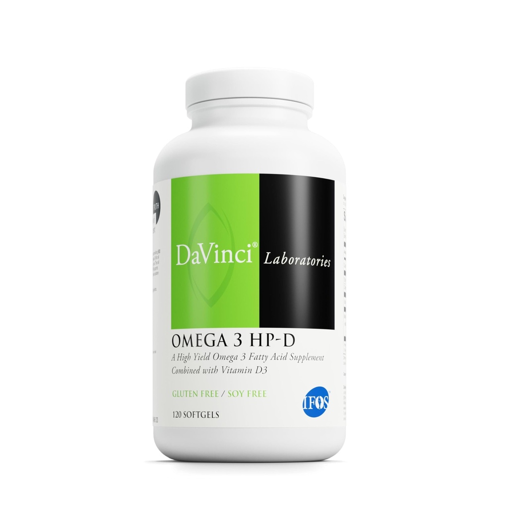 DAVINCI Labs 오메가 3 HP-D - 건강한 관절과 면역, 심혈관 및 피부 건강 지원 - 비타민 D3 및 더 글루텐 - 무료 - 레몬 맛 - 120 Softgels