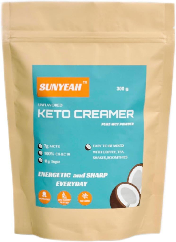 SUNYEAH MCT 분말 MCT 기름 분말, KETO 커피 크림, 순수한 C8 C10, No-Sugar, 코코넛에서, 300 g, 커피, 차, 물, 셰이크, 스무디, 불화, No-GMO에서 우수한