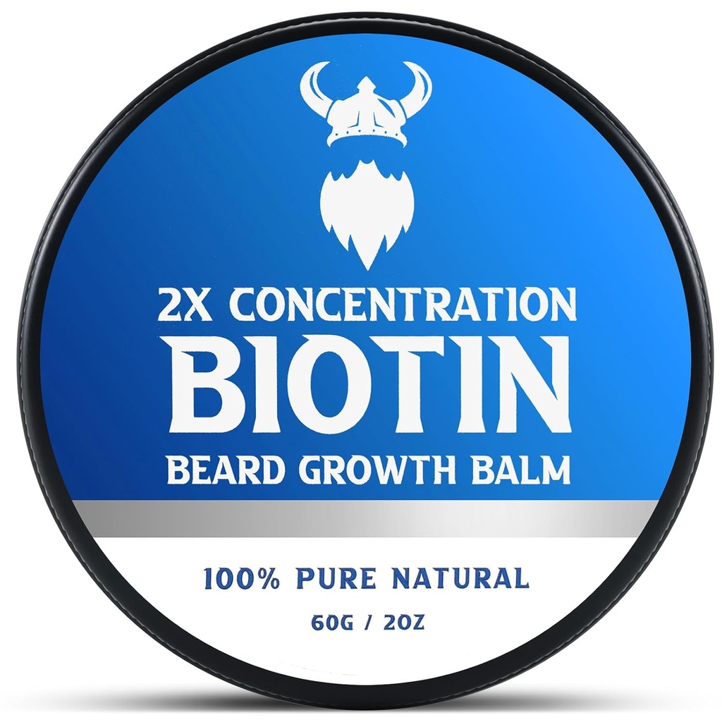 Biotin Beard Balm for Men & Conditioning Beard Wax - Castor Oil Natural 및 Organic 성분으로 만든 - Hydrates & Thickens 얼굴 헤어 성장 - 2 Ounce Tin