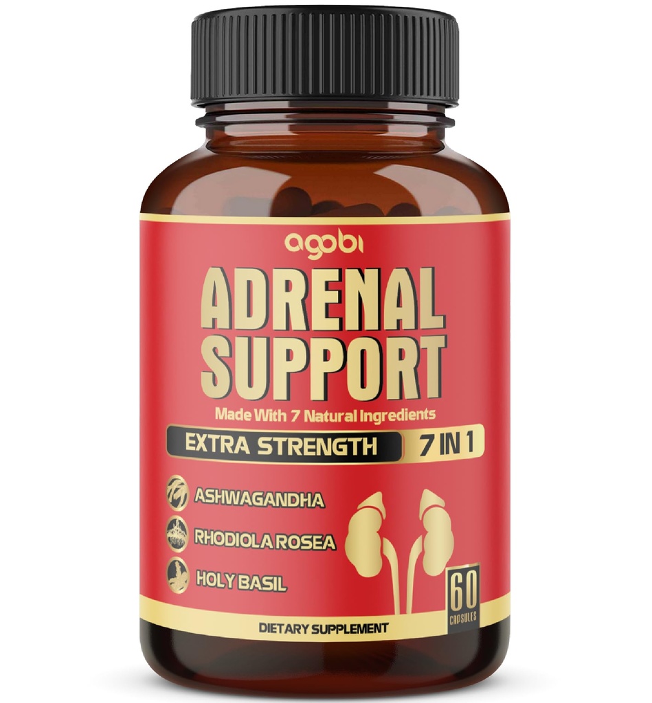 agobi 7in1 Adrenal 지원 보충교재 - 집중된 Ashwagandha, Panax Ginseng, Rhodiola Rosea에 동등물 - 몸 균형을 위한 60의 캡슐 2 달
