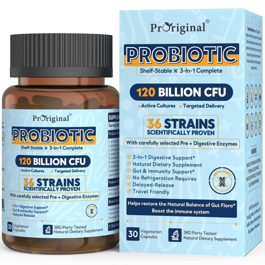 여성 및 남성을위한 Probiotics 120 억 CFU 36 소화 건강과 Gut 건강, 지연 방출 캡슐, Stomach 산 방지, 냉동에 필요 30 캡슐