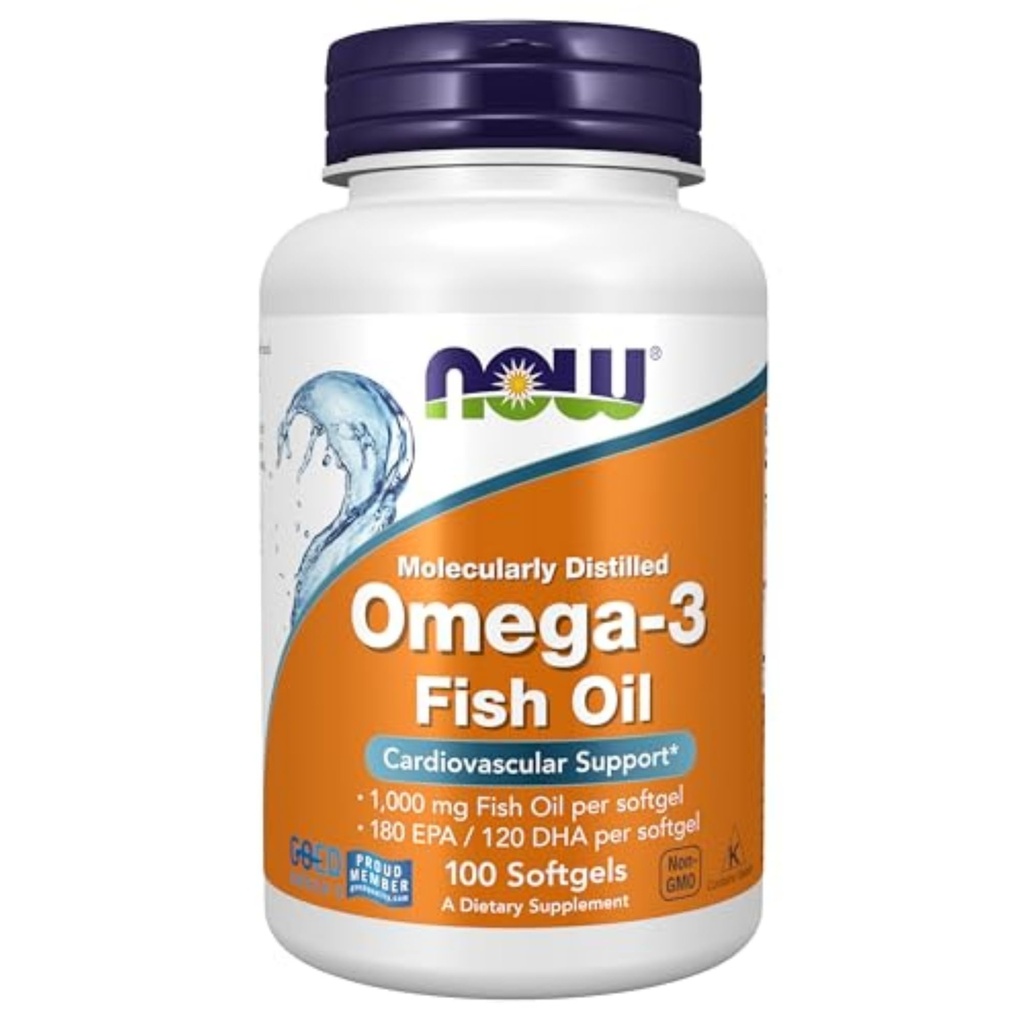 지금 보충 교재, Omega-3 180 EPA/120 DHA의 분자 증류, 심혈관 지원, 100 Softgels