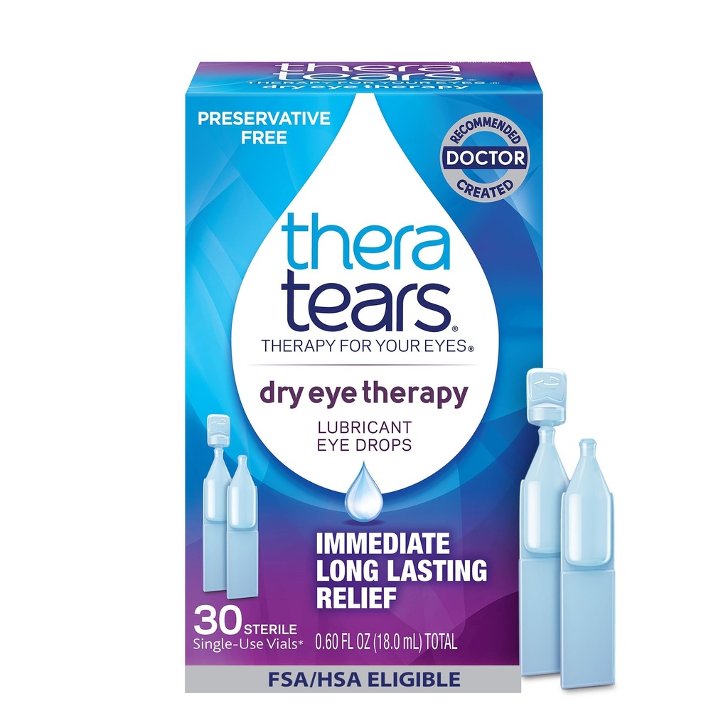 TheraTears 건조한 눈 치료는 건조한 눈, 보존 자유로운 눈 방울, 30의 단 하나 사용 작은 유리병을 위한 눈 하락을 기름을 바릅니다