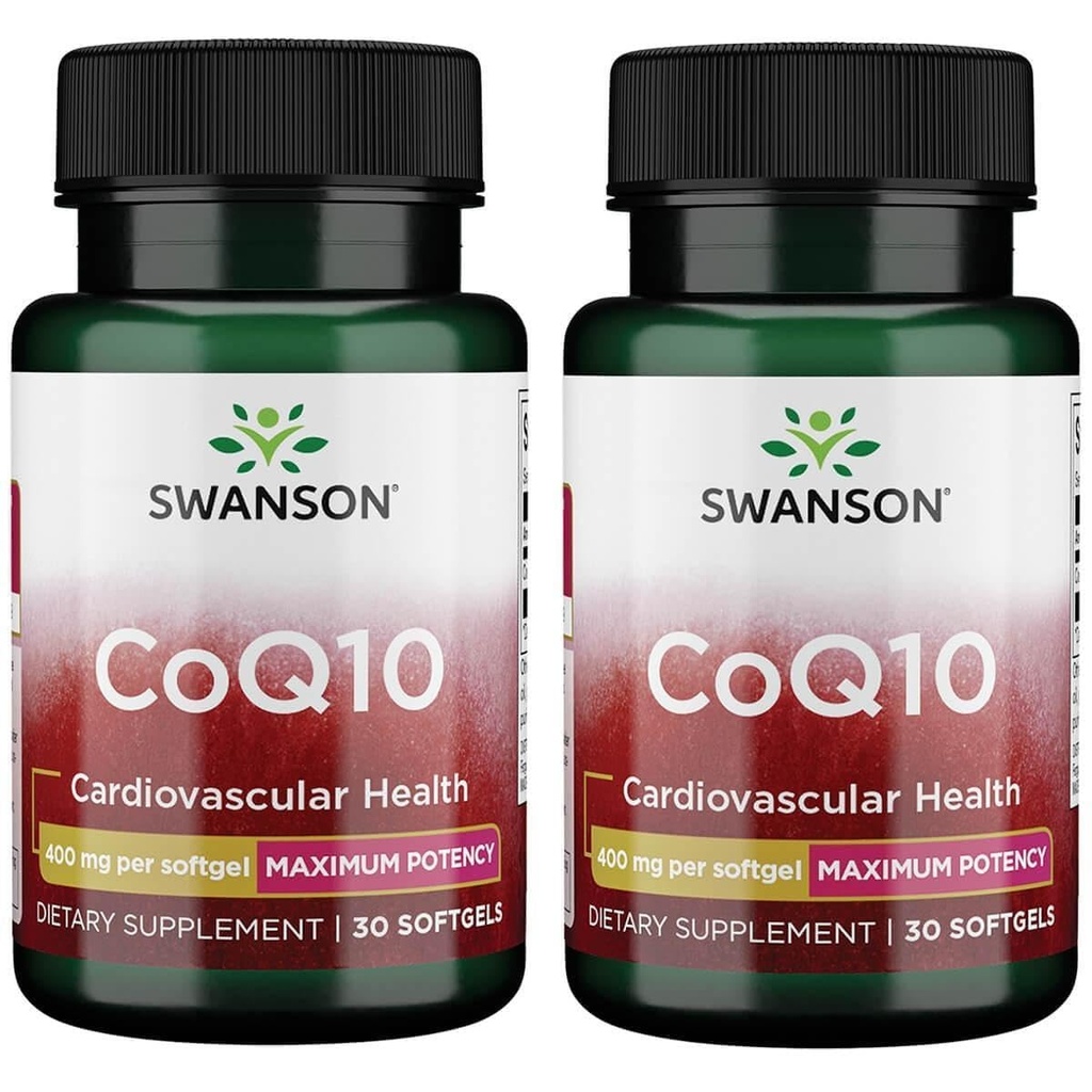 Swanson CoQ10 - 심장 건강, 에너지 지원 및 보조 전반적인 심혈관 체계 건강을 승진시키는 도움 - Coenzyme Q10 보충교재를 유지합니다 - (30 Softgels, 400mg 각각) (2 팩)
