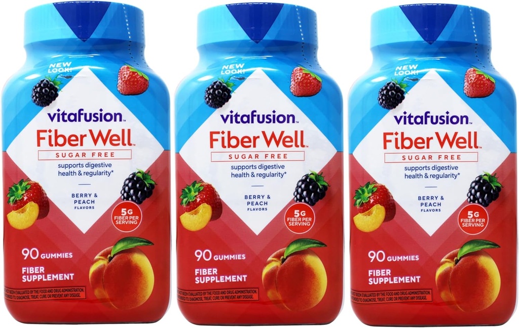 VitaFusion, 섬유 잘 Gummies, 섬유 보충교재, 분류된 풍미 - 90의 gummies, 3의 팩
