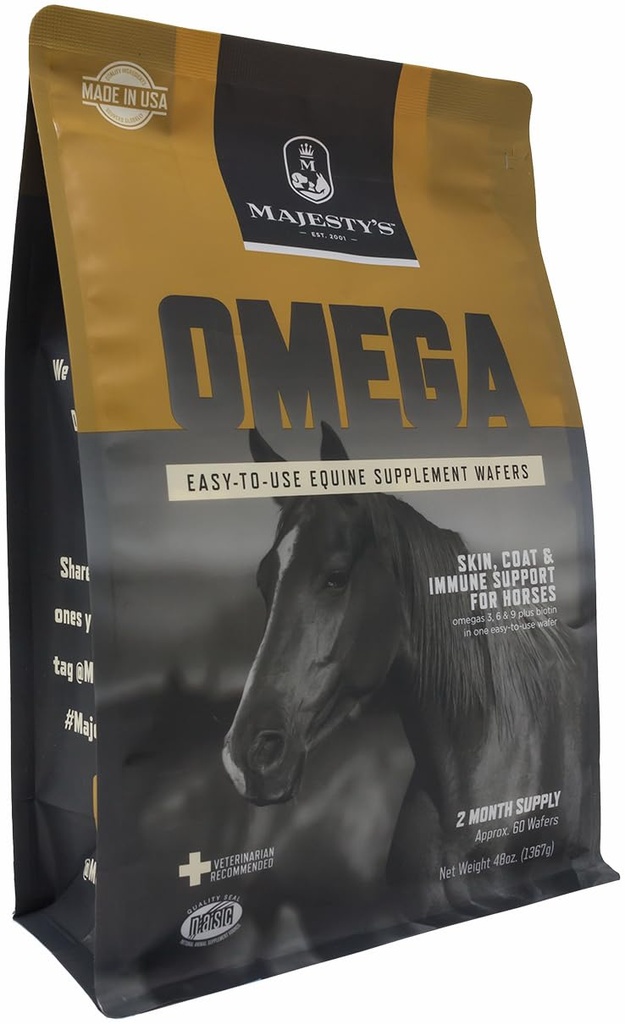 Majesty's Omega Wafers - 뛰어난 말 / Equine Skin, Coat 및 Immune Support Supplement - 오메가 3, 6, 9 및 Biotin - 60 카운트 (2 월 공급)