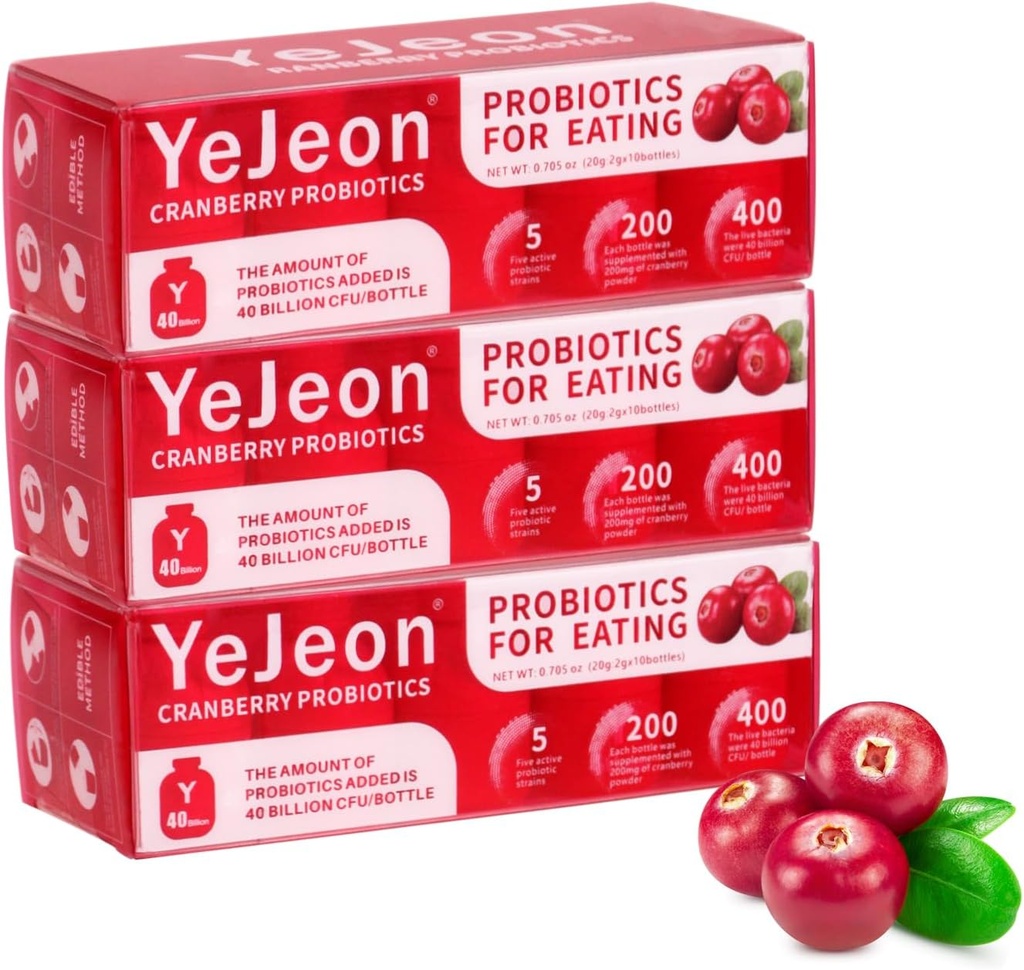 여성용 YeJeon Cranberry Probiotics - PH Balance, Digestive, UT, & Feminine Health - 40 Billion CFU - 5 독특한 여성용 균류 - 여성용 유기농 Probiotics - 3 팩