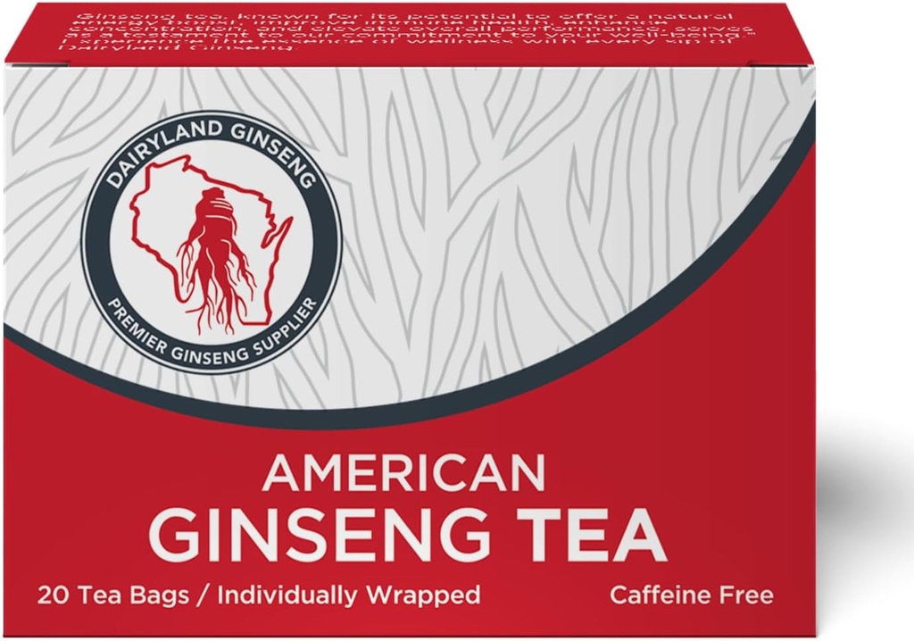 Dairyland American Ginseng Tea Bags 美国人景茶 (20 ct) - 프리미엄 위스콘신 인삼 차 - 비 GMO, 글루텐 무료