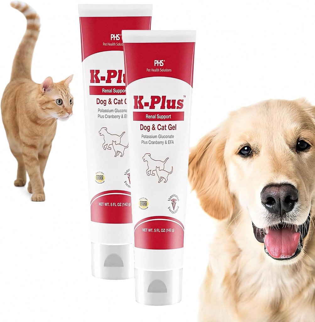 K-Plus 칼륨 Gluconate Renal Gel Plus Cranberry and EPA for Dogs and Cats - 수의 승인 된 Renal 보충 - 칼륨 균형 지원 (2 팩)