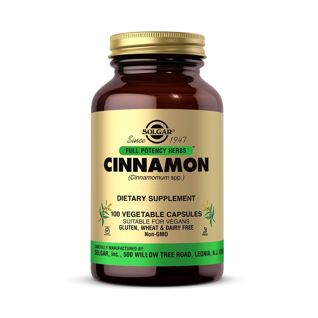Solgar Cinnamon - 100 야채 캡슐 - 전체 효능 (FP) - Non-GMO, Vegan, Gluten 무료, Dairy 무료, Kosher - 100 서빙