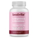 BESTVITE L-Arginine L-Ornithine 500-250 (120 채식 캡슐) - Stearates 없음 - 필러 없음 - Vegan - 비 GMO - 글루텐 없음 - 칼슘 규산염 없음