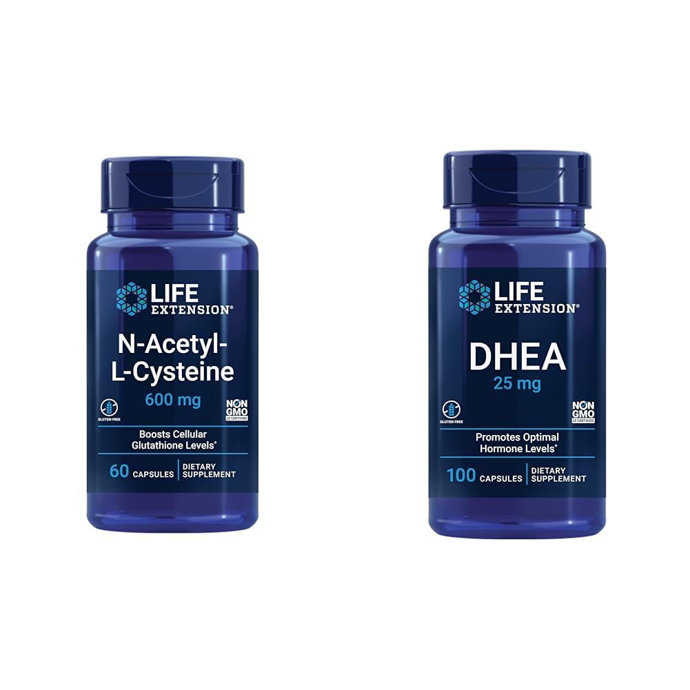 수명 연장 N-Acetyl-L-Cysteine (NAC), 면역, 호흡 & DHEA 25 mg - 호르몬 균형, 면역 지원, 성 건강, 뼈 & 심장 혈관 건강을 위한 보충교재