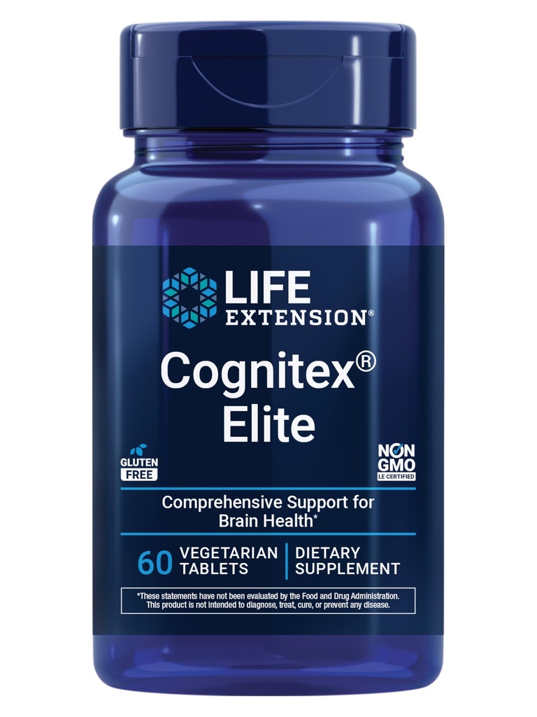 Life Extension Cognitex® Elite, sage, Blueberry, ashwagandha, phosphatidylserine, vinpocetine, Attention, Focus, Mood & Memory, Gluten-Free, Non-GMO, 채식, 60 정제
