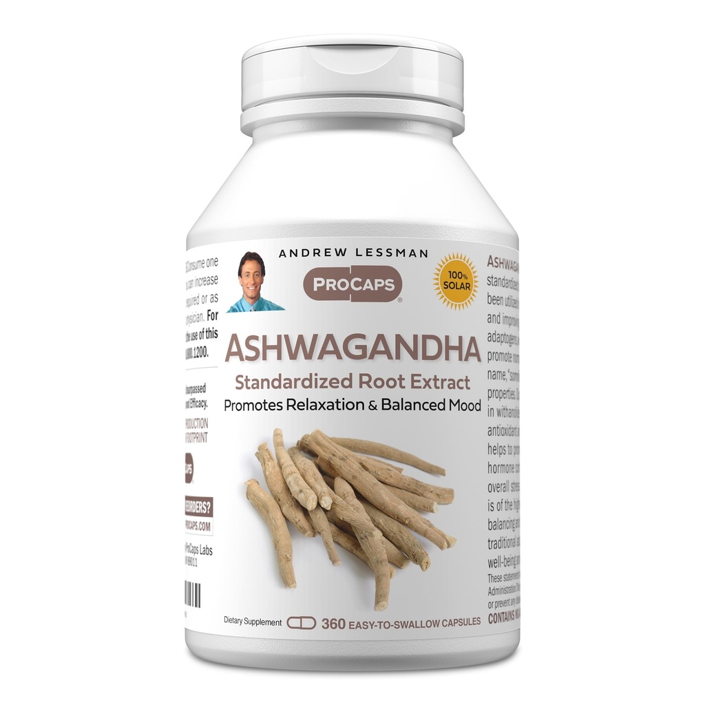ANDREW LESSMAN Ashwagandha 360 캡슐 - 표준화 된 Ashwagandha 추출물. Relaxation, Positive Mood, 전체 웰빙 및 활력을 촉진합니다. 작은 쉽게 삼키기 캡슐