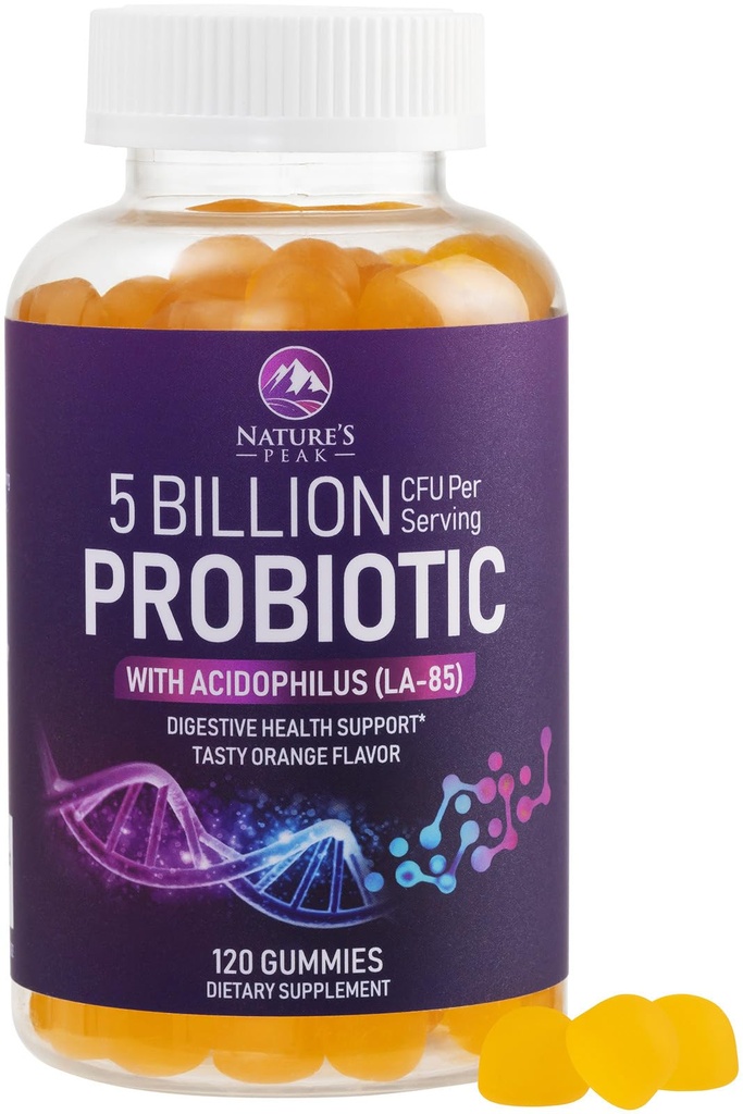 Probiotic Gummies 5 억 CFU - 여성, 남성 및 청소년을위한 일일 프로 바이오 틱 거미 보충 - 자연 소화 건강, "좋은" Gut & Immune 지원 6 Pro Biotic Strains - 오렌지 맛 - 120 조사