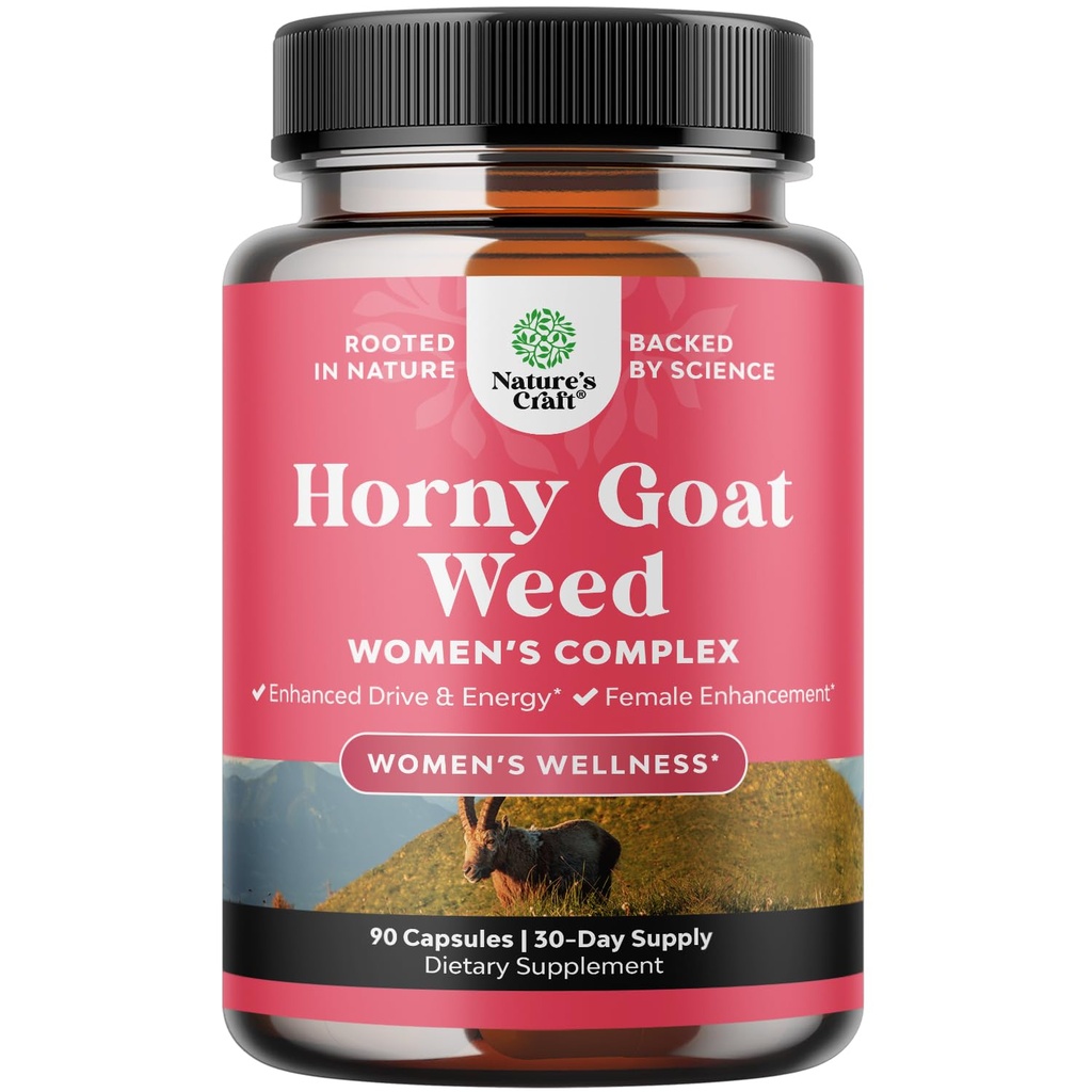 Horny Goat Weed for Women - 호르몬 균형 계류 지원 및 전체 여성 웰빙을위한 초본 보충제 Hornygoatweed 여성 복합체 - Maca Root & Tribulus Terrestris 여성 보충 - 90 카운트