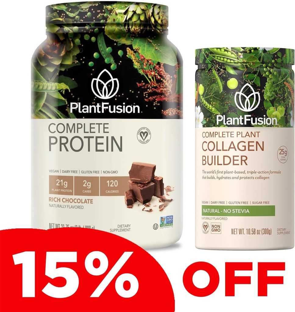 PlantFusion Complete Vegan Protein Powder and Collagen Bundle - Keto, Gluten Free, Soy Free, Non-Dairy, 설탕 없음, 비 GMO