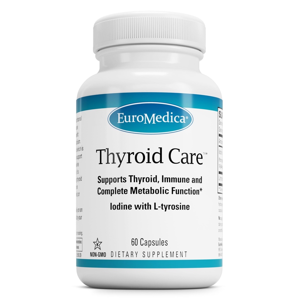 EuroMedica Thyroid Care - 면역 건강 및 에너지 지원 공식 - Thyroid 건강 지원을위한 Iodine와 영양 보충 - L-Tyrosine과 웰빙 보충 - 60 캡슐