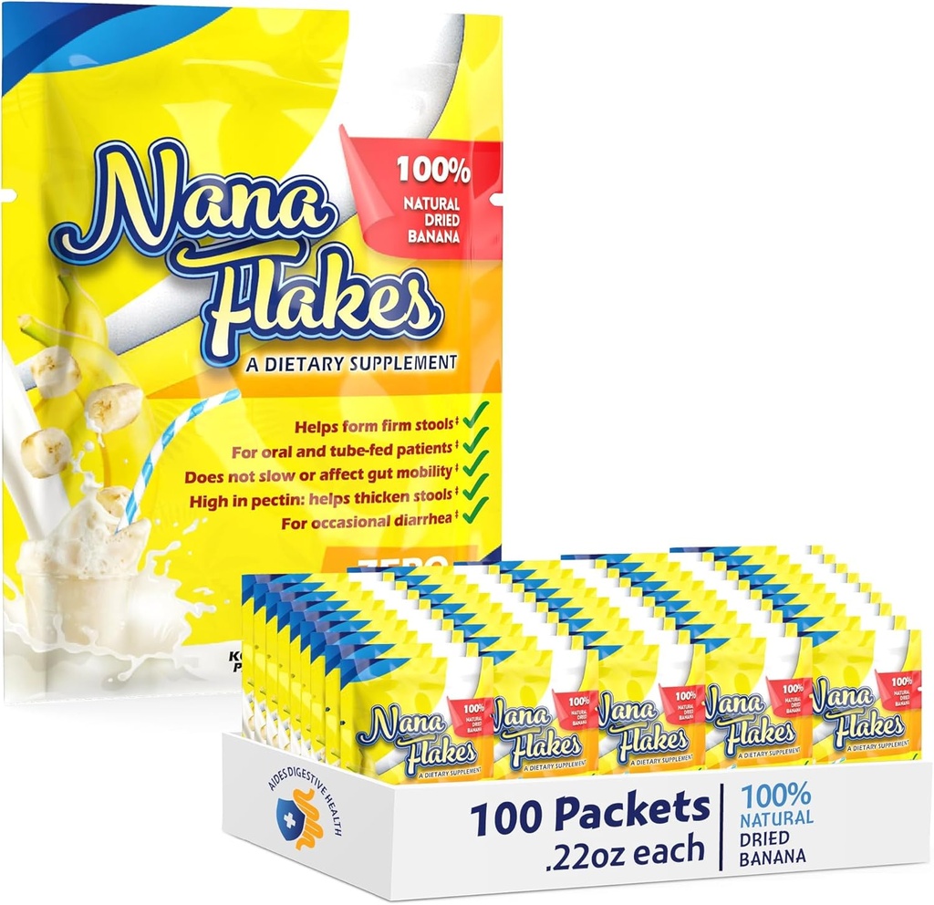Nana Flakes 100 % 순수한 바나나 조각 의료 식품 분말 - Diarrhea & Heart Burn을위한 지방 흡입 및 천연 Remedy - 단백질 및 섬유의 훌륭한 소스 (100 단일 공급 팩)