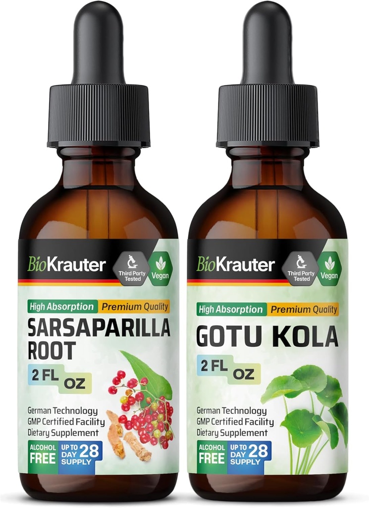 BIO KRAUTER Sarsaparilla Tincture 2 Fl. Oz. & Gotu Kola Tincture 2 Fl. 오즈.