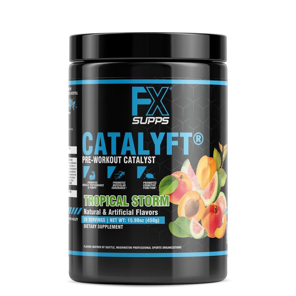 FXSUPPS Catalyft Pre-Workout Powder Drink for Men & Women, Tropical Storm | Creatine, Caffeine & Beta-Alanine과 혼합 | 에너지 펌프, 근육 이익 및 초점, 20 서빙 (1-Pack)