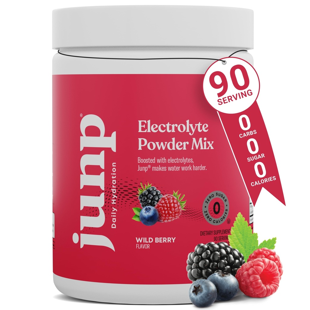 JUNP Electrolytes Powder No Sugar No Carbs, Wild Berry Fruit flavor Keto Electrolyte 음료 혼합 - 칼륨 및 소금 히스 분말 Electrolytes, Zero Calorie Sugar Free Electrolyte Powder, 90 서빙