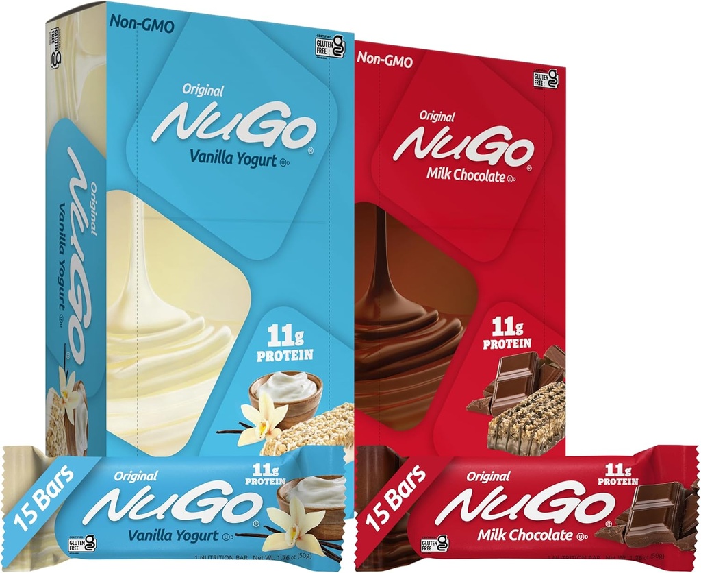 NuGo Original Variety, 바닐라 요구르트 15 바 & 초콜릿 15 바, 11g Protein, 글루텐 무료, 30 카운트