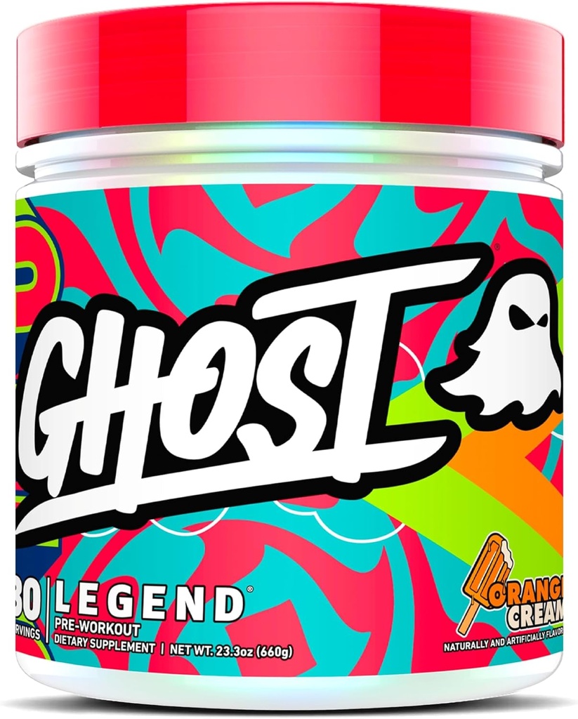 GHOST Legend Pre-Workout Powder, Orange Cream - 30 서빙 - Choline, L-Citrulline, Beta Alanine for Energy & Focus를 가진 남성 및 여성을위한 사전 운동
