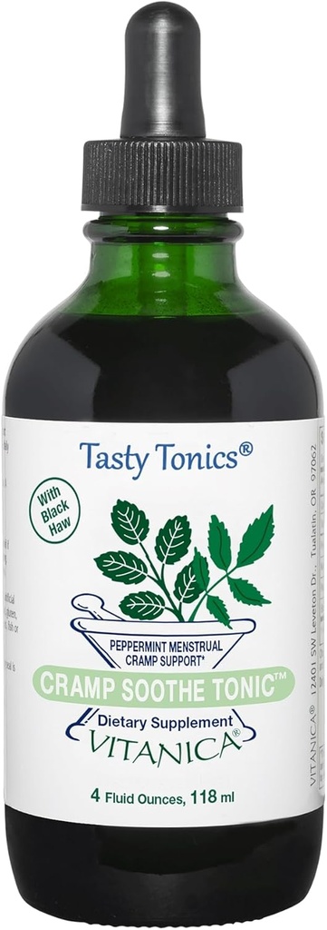 Vitanica Cramp Soothe Tonic, Dr Formulated Menstrual Cramp Support, Black Haw Bark, Valerian Root, Ginger Root 및 Garrya Herb, 알코올 무료, Vegan, 4 Ounce- Pro 로고