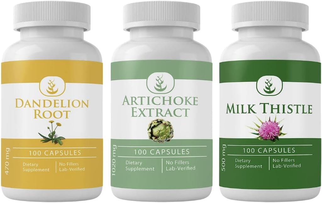 PURE ORIGINAL INGREDIENTS Artichoke 추출물, 우유 이틀, & Dandelion 뿌리 캡슐 번들 (100 캡슐 각각), 첨가제 또는 필러 없음, 실험실 검증