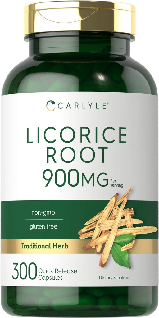 Carlyle Licorice 뿌리 캡슐 900mg | 300 개 | 뿌리 추출물 보충교재 | Non-GMO, 글루텐 프리