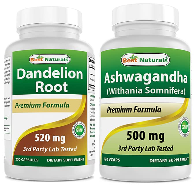 제일 자연적인 Dandelion 뿌리 520 mg & Ashwagandha 추출물 500 Mg