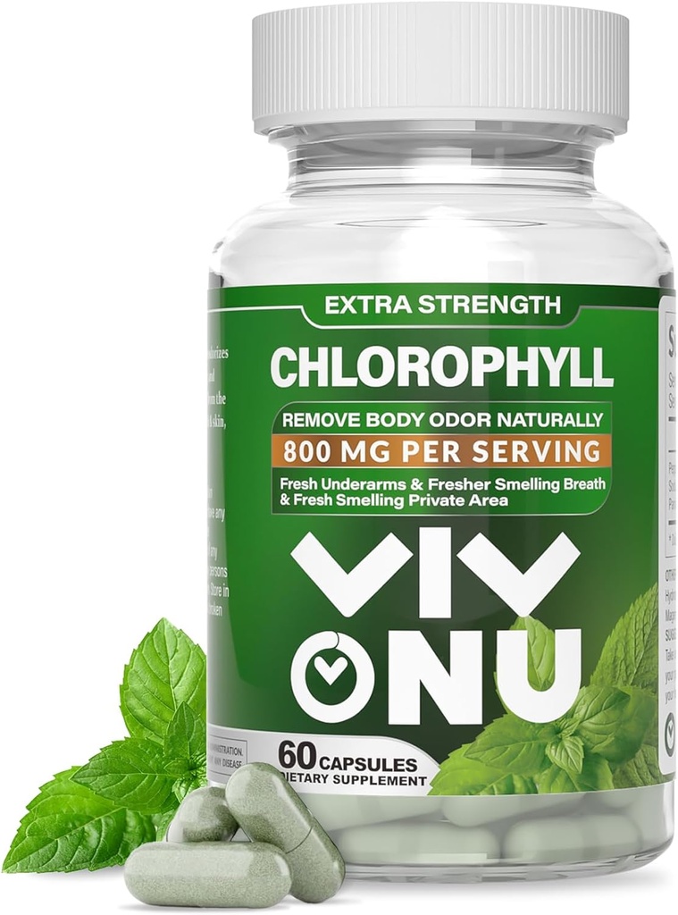 Chlorophyll 캡슐 800 mg - 여성 & 남자를 위한 자연적인 Chlorophyll 캡슐 - 에너지, 면역성, 피부 지원 + 내부 탈취제 (60의 캡슐/1 병)를 위한 안전한과 질 Chlorophyll 보충교재