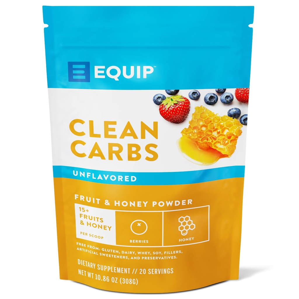 Equip Foods Clean Carbs | 15+ Fruits and Honey Superfood Powder | 포스트 운동 회복 분말 | 산화제, 탄수화물 보충 | 면역 지원 캐비티 | 20 서빙, 불확실