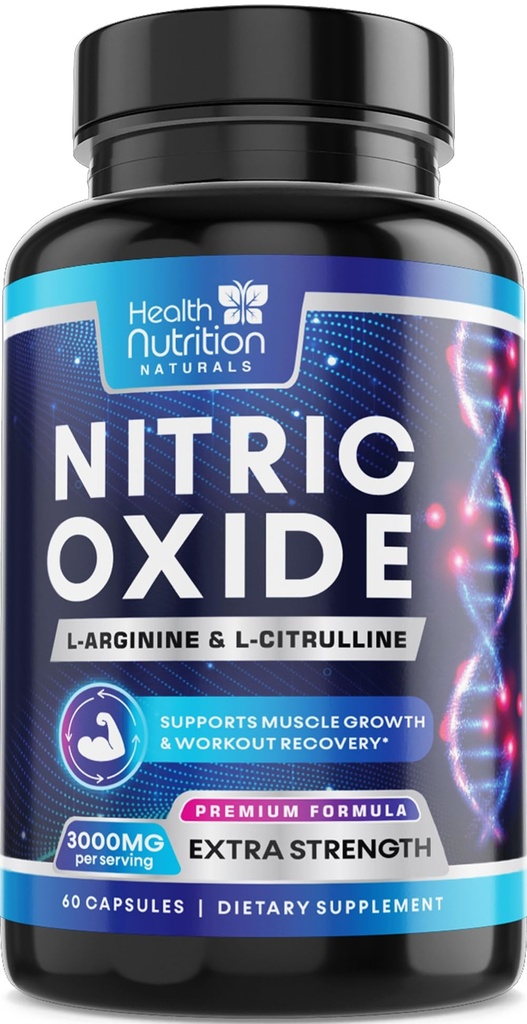 추가 강도 니트로 산화물 부스터 3000mg - 3X L-Araginine AKG & HCI + L-Citrulline Malate - Nitric 보충교재를 지원하는 제일 근육 - 자연적인 에너지, 심장 건강 지원은 미국을 병에 넣었습니다 - 60의 캡슐