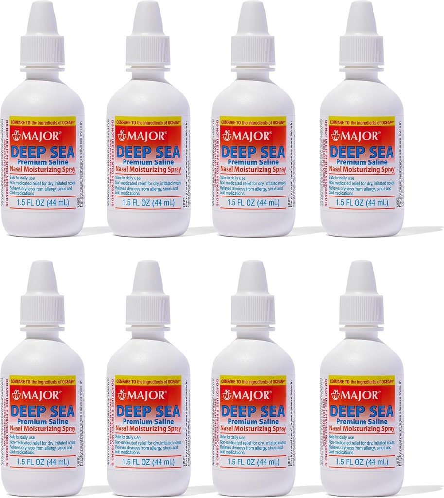 MAJOR Deep Sea Premium Saline - 건조 및 자극 완화를위한 Nasal Moisturizing 스프레이 - 염화 나트륨 0.65% - 1.5 Fl. Oz (8 팩)
