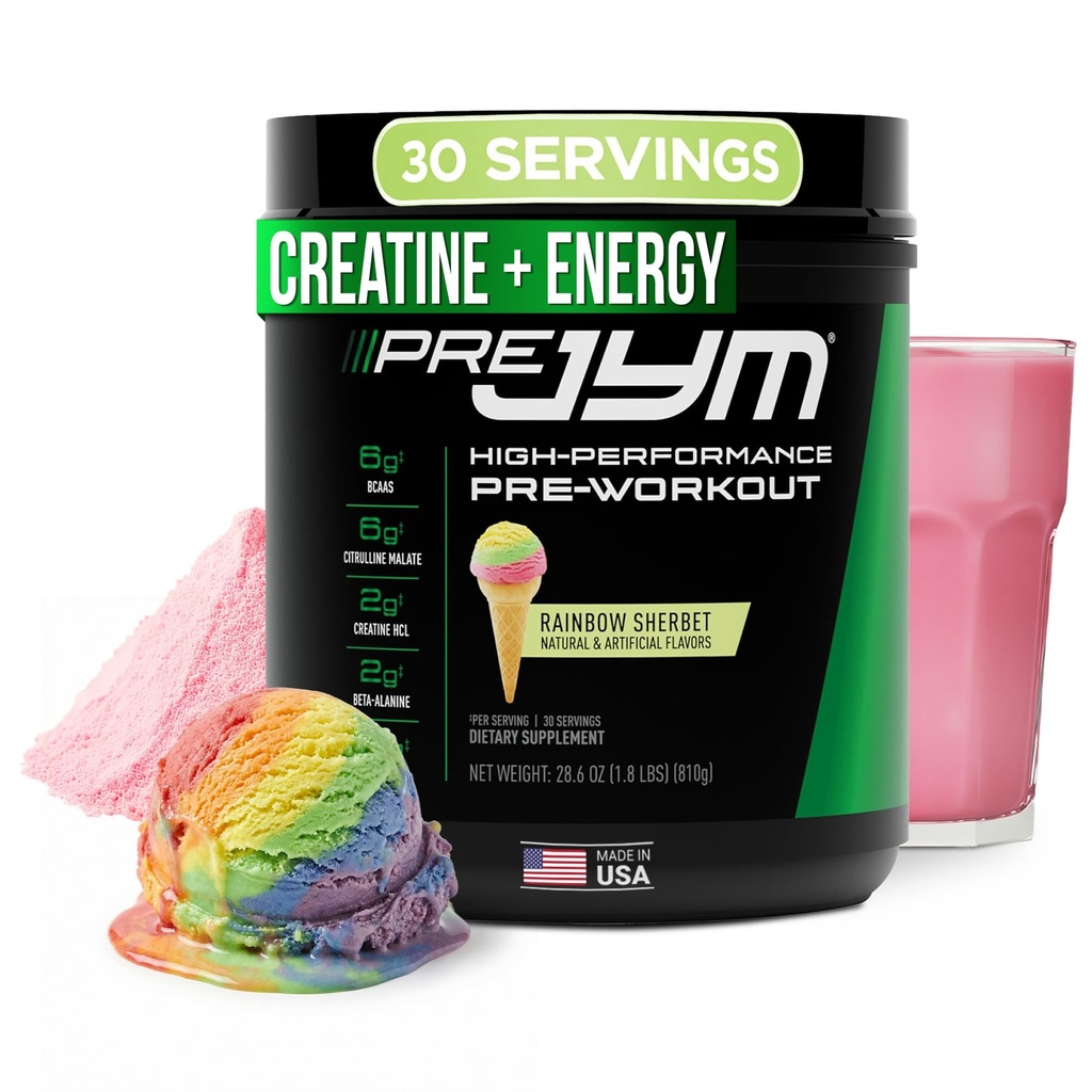 JYM 보충교재 과학 전 JYM 무지개 Sherbet 전 운동 분말 남자 & 여자, BCAAs, Nootropics, Creatine HCI, Citrulline, beta 알라닌, Betaine, Taurine, Huperzine, 30의 서빙