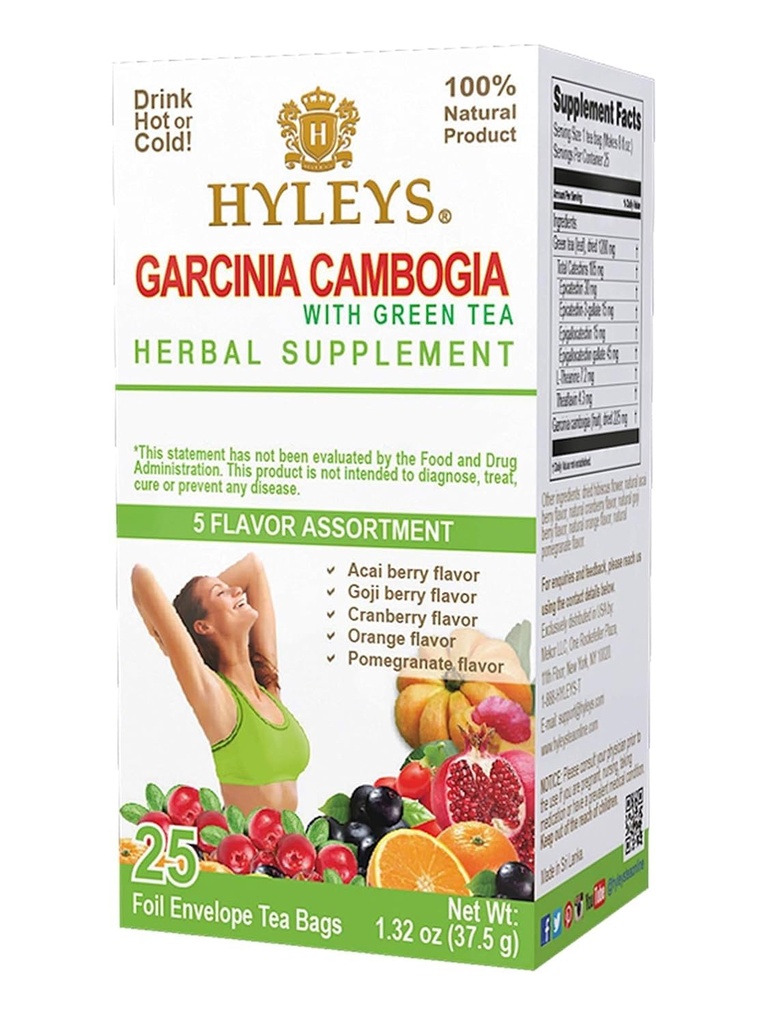 HYLEYS Tea Garcinia Cambogia 녹차 5 맛 분류 - 25 티백 (12 팩 - 300 티백 합계)