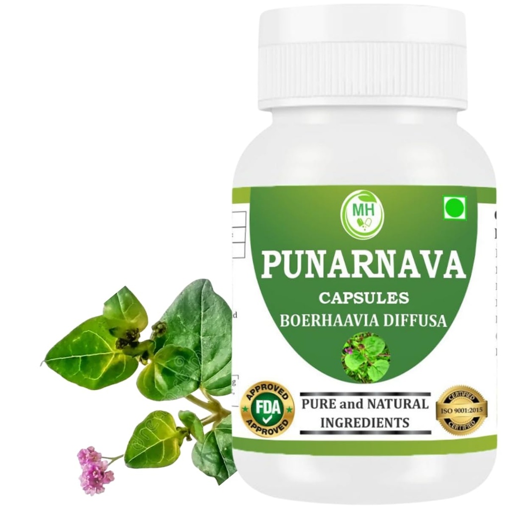 Punarnava 캡슐 (Boerhaavia Diffusa) 500mg – 60 Veg 캡슐 | 자연 Kidney & Liver 지원을위한 초본 웰빙 보충 | 식물 기반 Detox 및 클렌징 포뮬러 | 팩 1