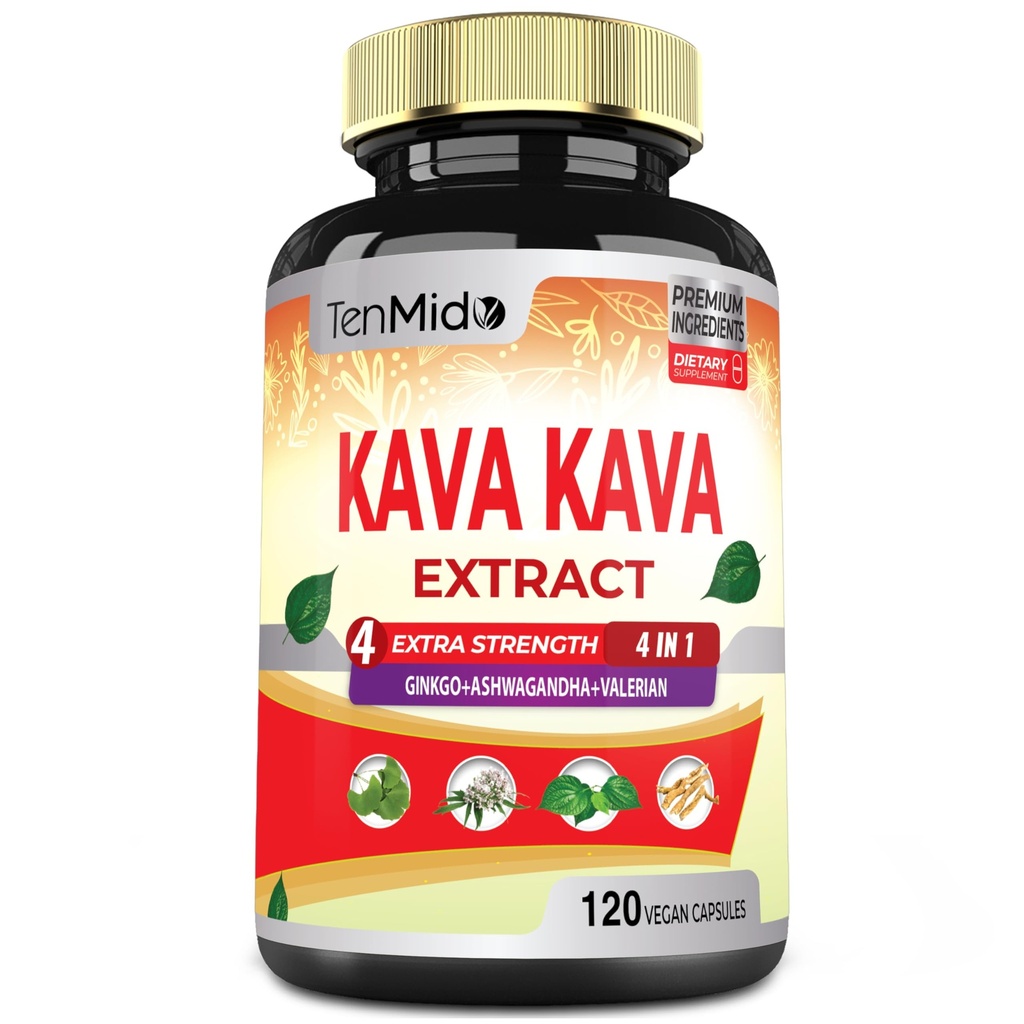 Kava Kava 보충교재 추출물 캡슐, Ginkgo, Ashwagandha, Valerian- Relaxation 지원 보충교재 120 Vegan 캡슐을 가진 4 달 공급