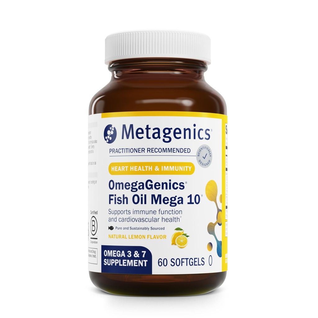 Metagenics OmegaGenics 메가 10 오메가 보충 - 오메가-7, 330 mg EPA & 170 mg DHA for Heart Health*- 지속 가능한 Sourced & No Fishy Aftertaste - 비 GMO & 글루텐 - 무료 60 Softgels