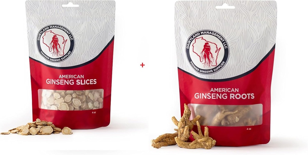 Dairyland American Ginseng Slices and Roots - 4온스 팩 각 Wisconsin Ginseng - 농부에서 소비자 西洋参에 직접