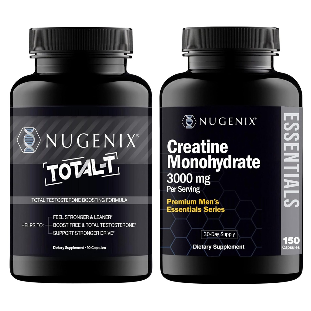 Nugenix Essentials Creatine Monohydrate 및 남성을위한 총 T 테스토스테론 부스터